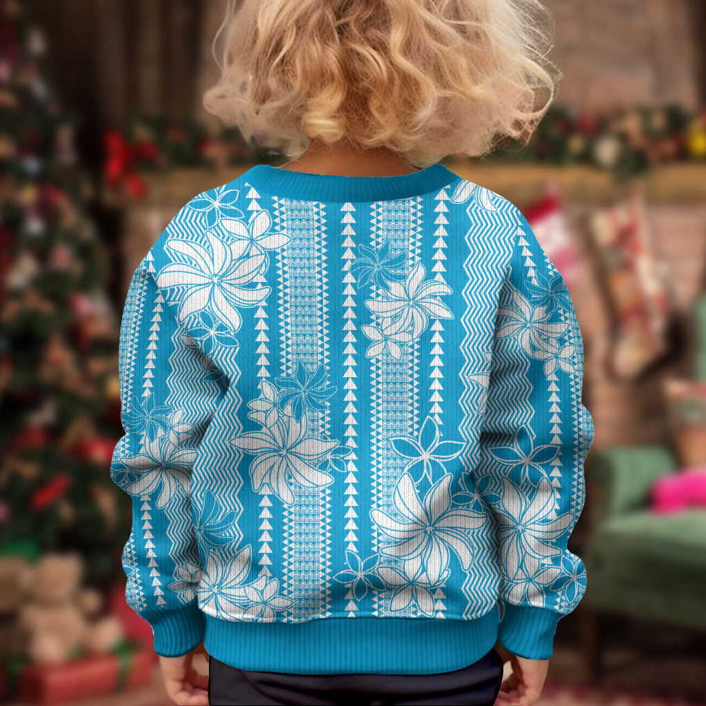 Hawaii Kakau Tribal Kid Ugly Christmas Sweater With Blue Tiare LT05 - Polynesian Pride
