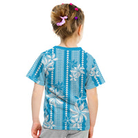 Hawaii Kakau Tribal Kid T Shirt With Blue Tiare