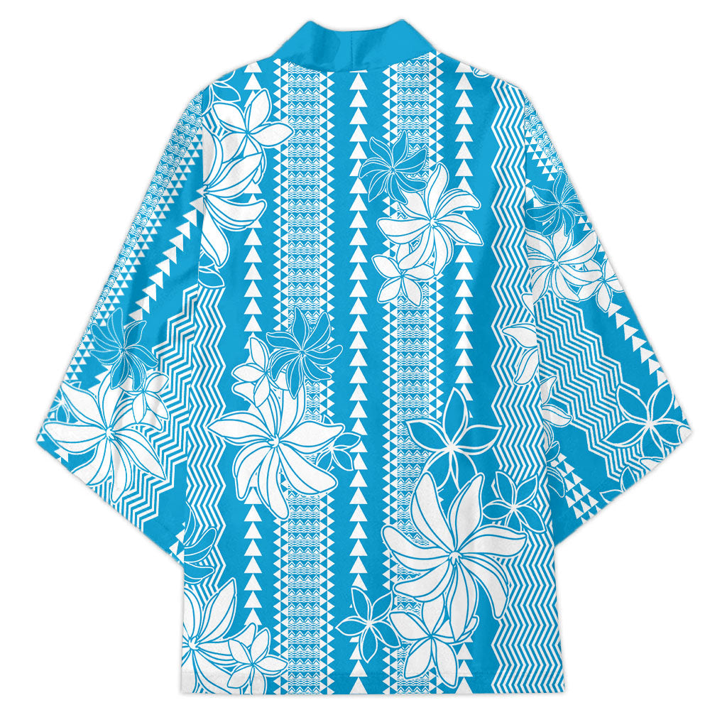Hawaii Kakau Tribal Kimono With Blue Tiare