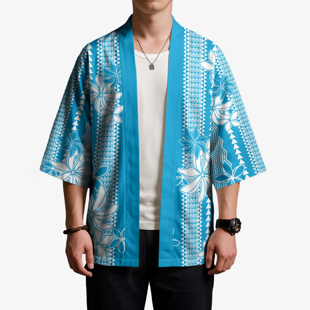 Hawaii Kakau Tribal Kimono With Blue Tiare