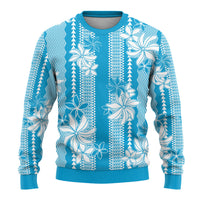 Hawaii Kakau Tribal Ugly Christmas Sweater With Blue Tiare LT05 - Polynesian Pride