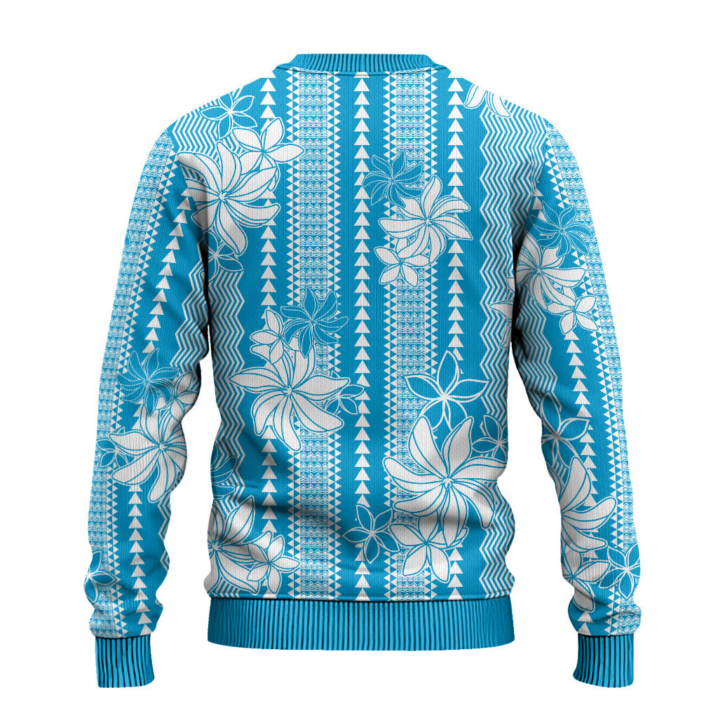Hawaii Kakau Tribal Ugly Christmas Sweater With Blue Tiare LT05 - Polynesian Pride
