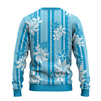 Hawaii Kakau Tribal Ugly Christmas Sweater With Blue Tiare LT05 - Polynesian Pride