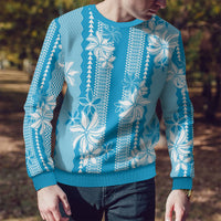 Hawaii Kakau Tribal Ugly Christmas Sweater With Blue Tiare LT05 - Polynesian Pride