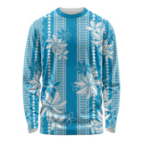 Hawaii Kakau Tribal Long Sleeve Shirt With Blue Tiare