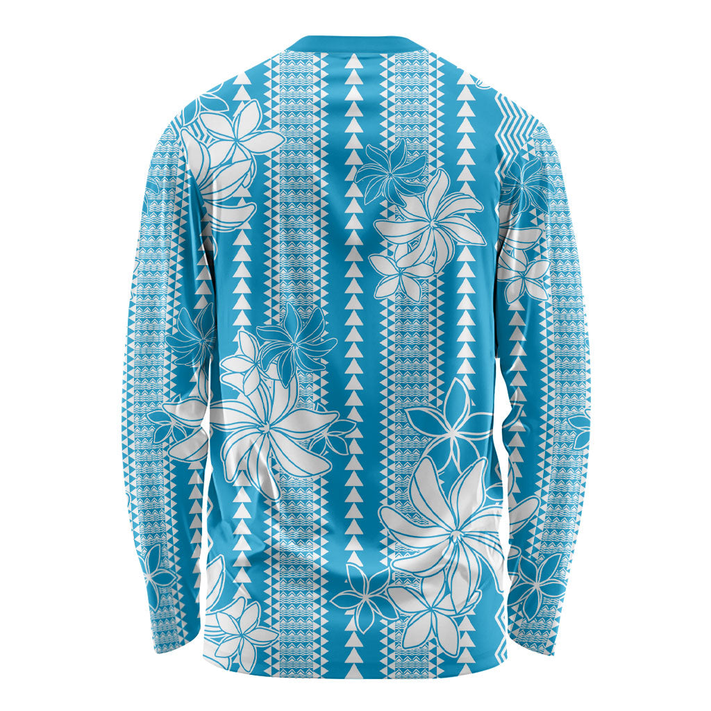 Hawaii Kakau Tribal Long Sleeve Shirt With Blue Tiare