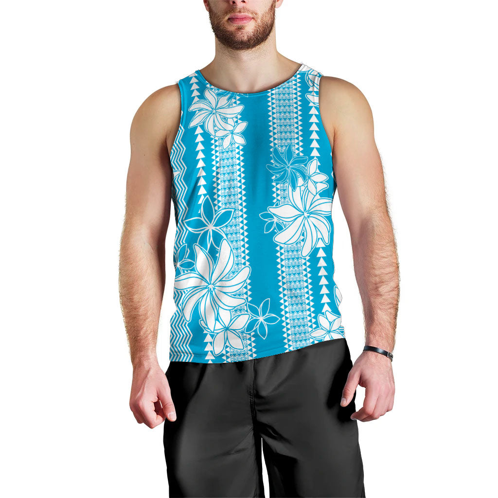 Hawaii Kakau Tribal Men Tank Top With Blue Tiare