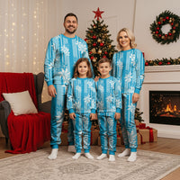 Hawaii Kakau Tribal Christmas Pajama Set With Blue Tiare LT05 - Polynesian Pride