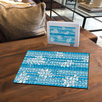 Hawaii Kakau Tribal Puzzle With Blue Tiare