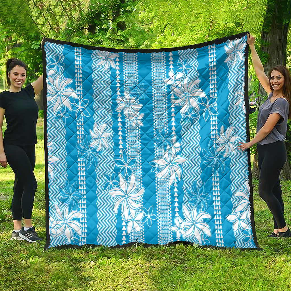 Hawaii Kakau Tribal Quilt With Blue Tiare