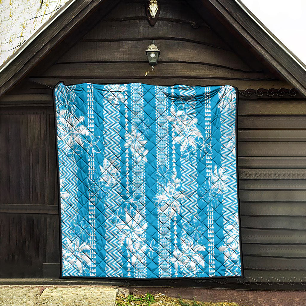 Hawaii Kakau Tribal Quilt With Blue Tiare