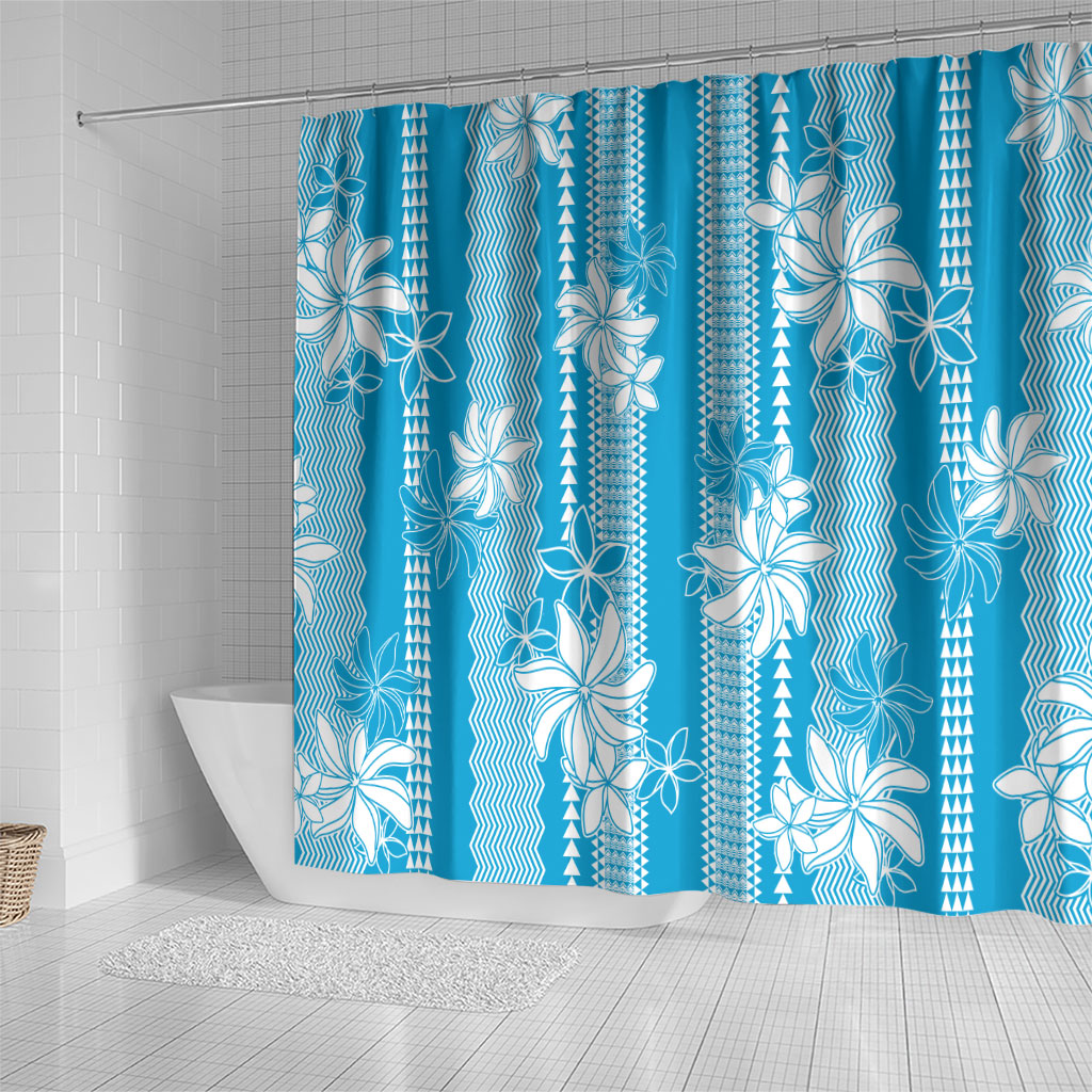 Hawaii Kakau Tribal Shower Curtain With Blue Tiare