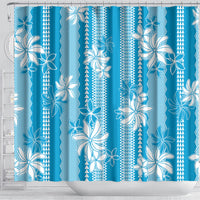 Hawaii Kakau Tribal Shower Curtain With Blue Tiare