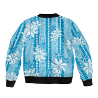 Hawaii Kakau Tribal Sleeve Zip Bomber Jacket With Blue Tiare