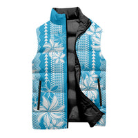 Hawaii Kakau Tribal Sleeveless Puffer Jacket With Blue Tiare