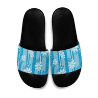 Hawaii Kakau Tribal Slide Sandals With Blue Tiare