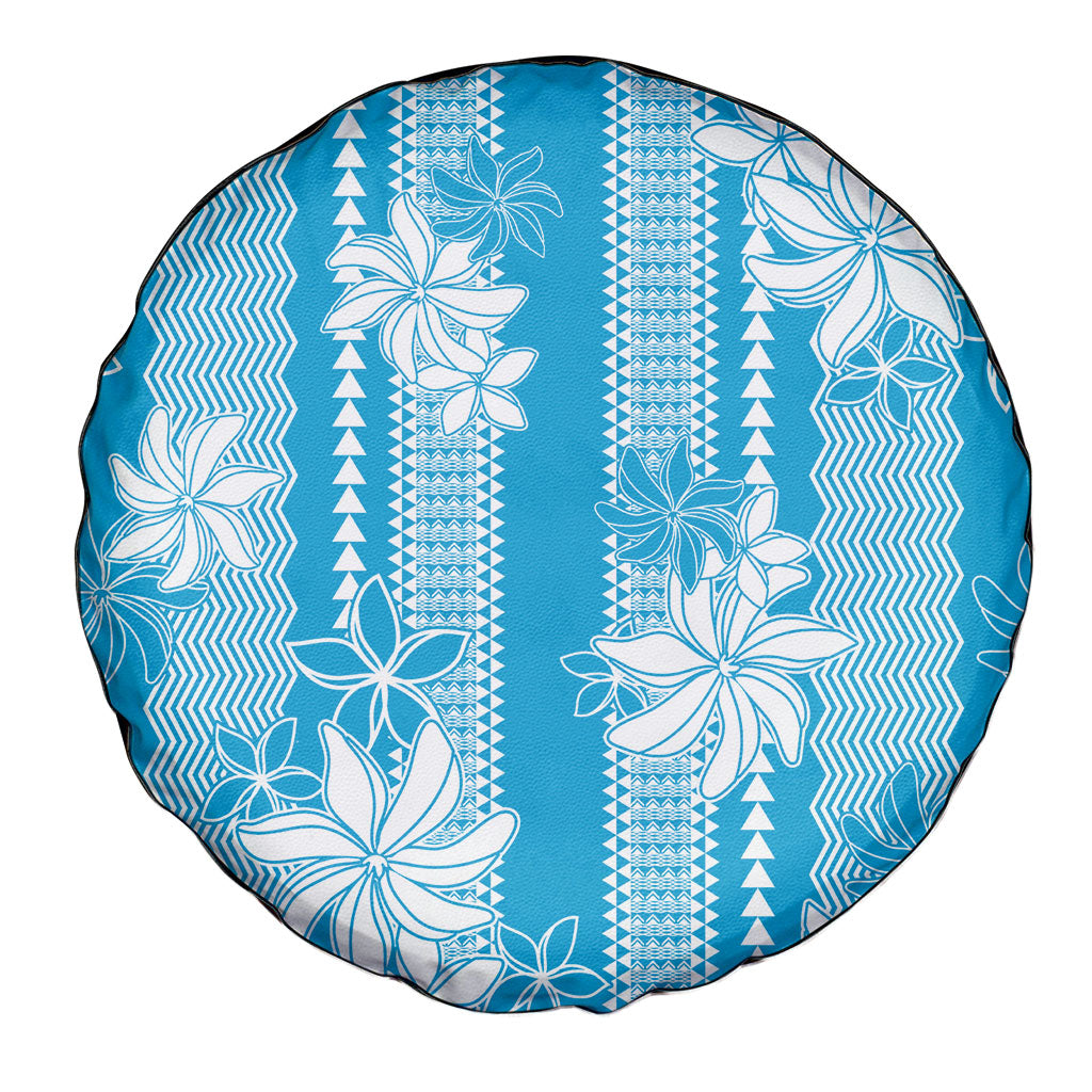 Hawaii Kakau Tribal Spare Tire Cover With Blue Tiare