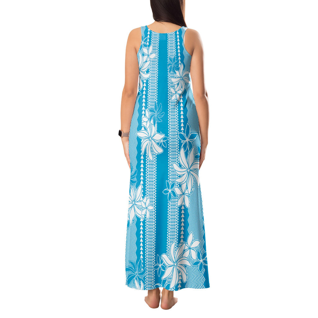 Hawaii Kakau Tribal Tank Maxi Dress With Blue Tiare