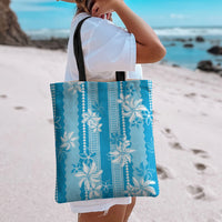 Hawaii Kakau Tribal Tote Bag With Blue Tiare