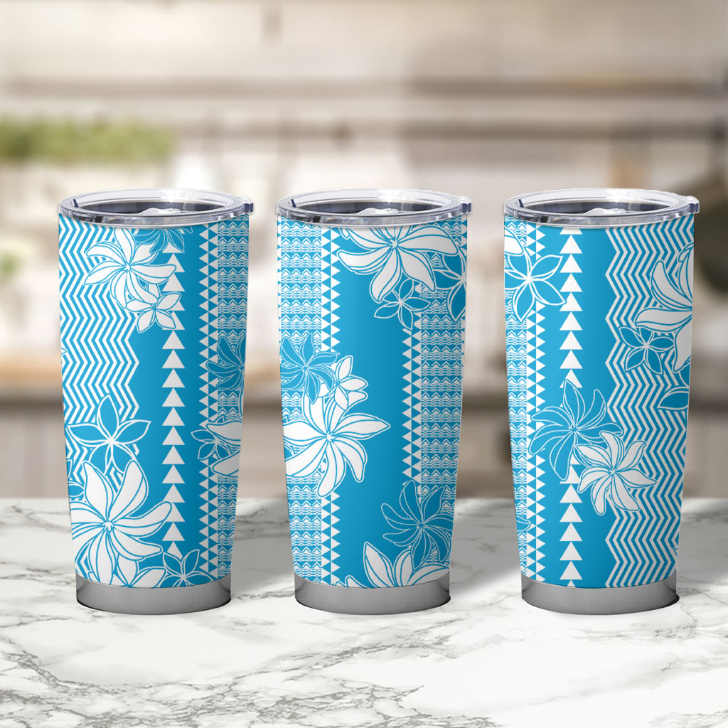 Hawaii Kakau Tribal Tumbler Cup With Blue Tiare