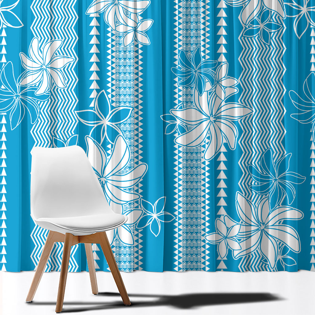 Hawaii Kakau Tribal Window Curtain With Blue Tiare