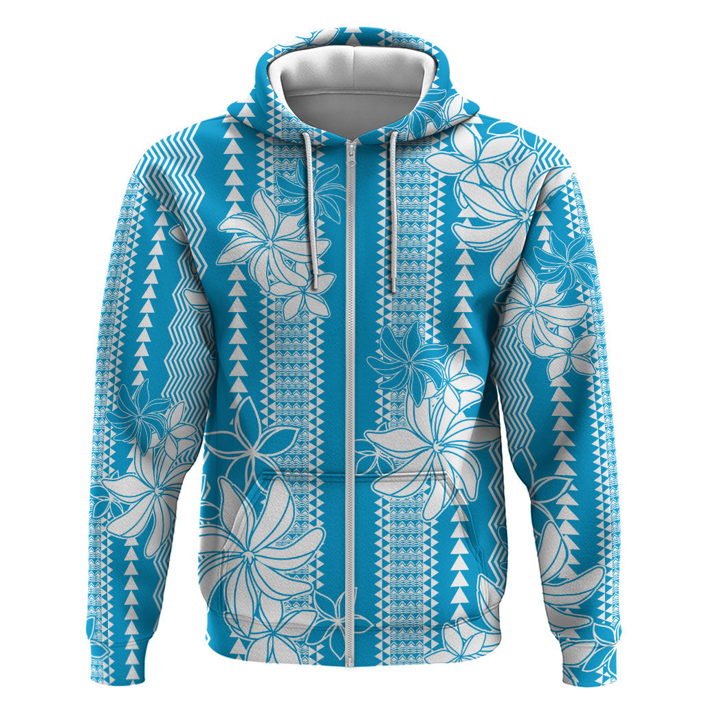 Hawaii Kakau Tribal Zip Hoodie With Blue Tiare