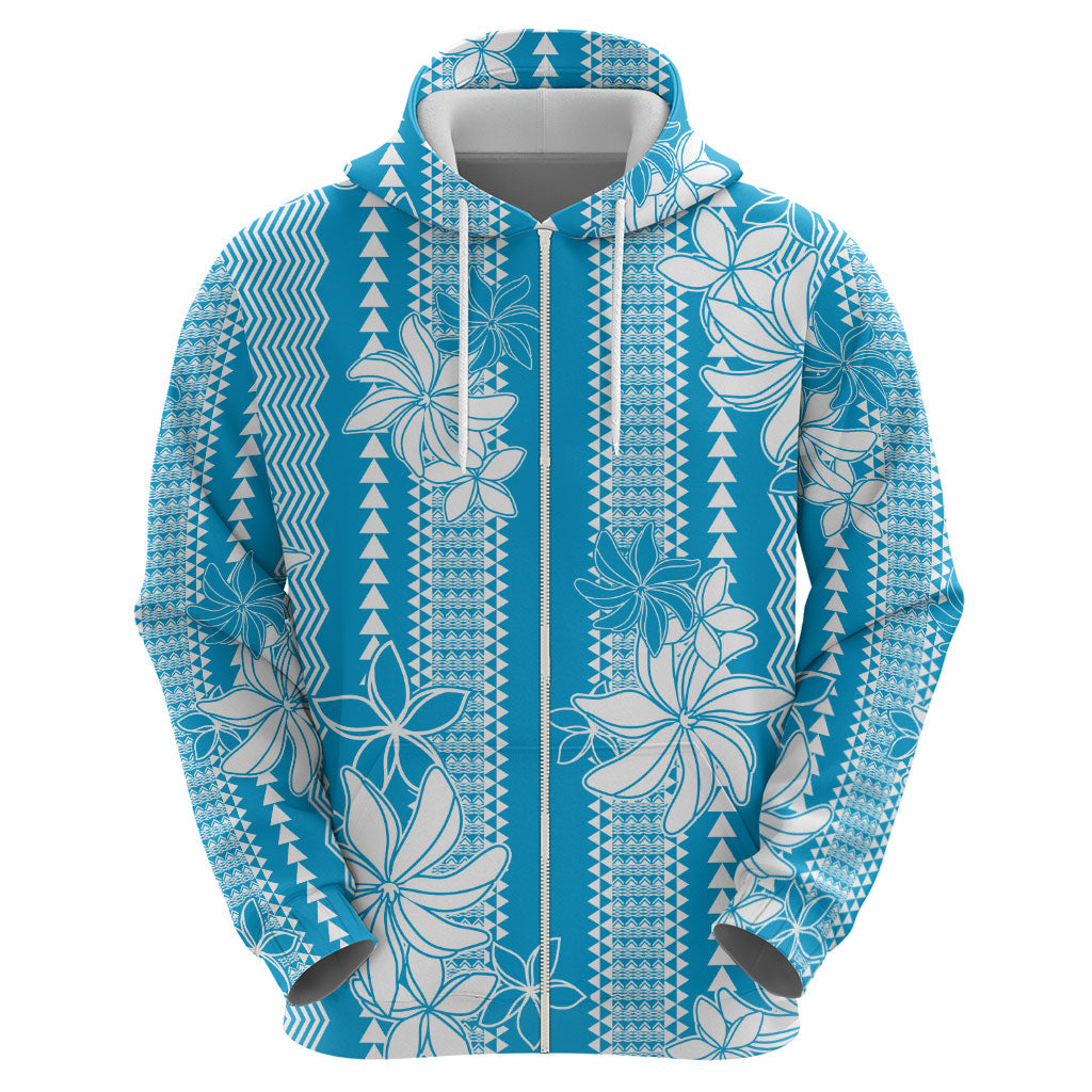 Hawaii Kakau Tribal Zip Hoodie With Blue Tiare