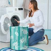 Hawaii Kakau Tribal Laundry Basket With Teal Tiare