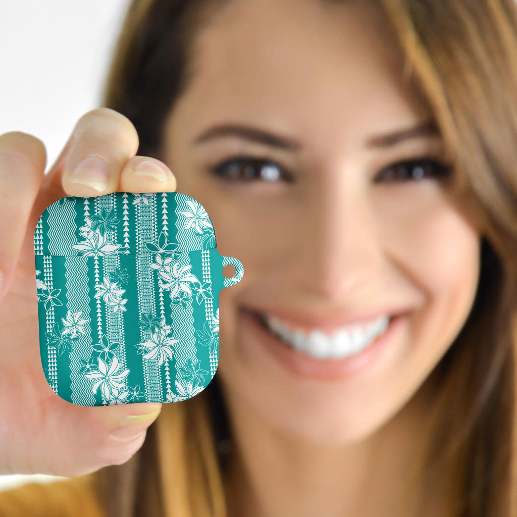 Hawaii Kakau Tribal AirPods Case With Teal Tiare