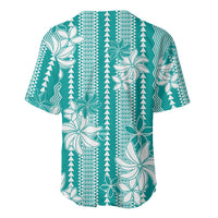 Hawaii Kakau Tribal Baseball Jersey With Teal Tiare