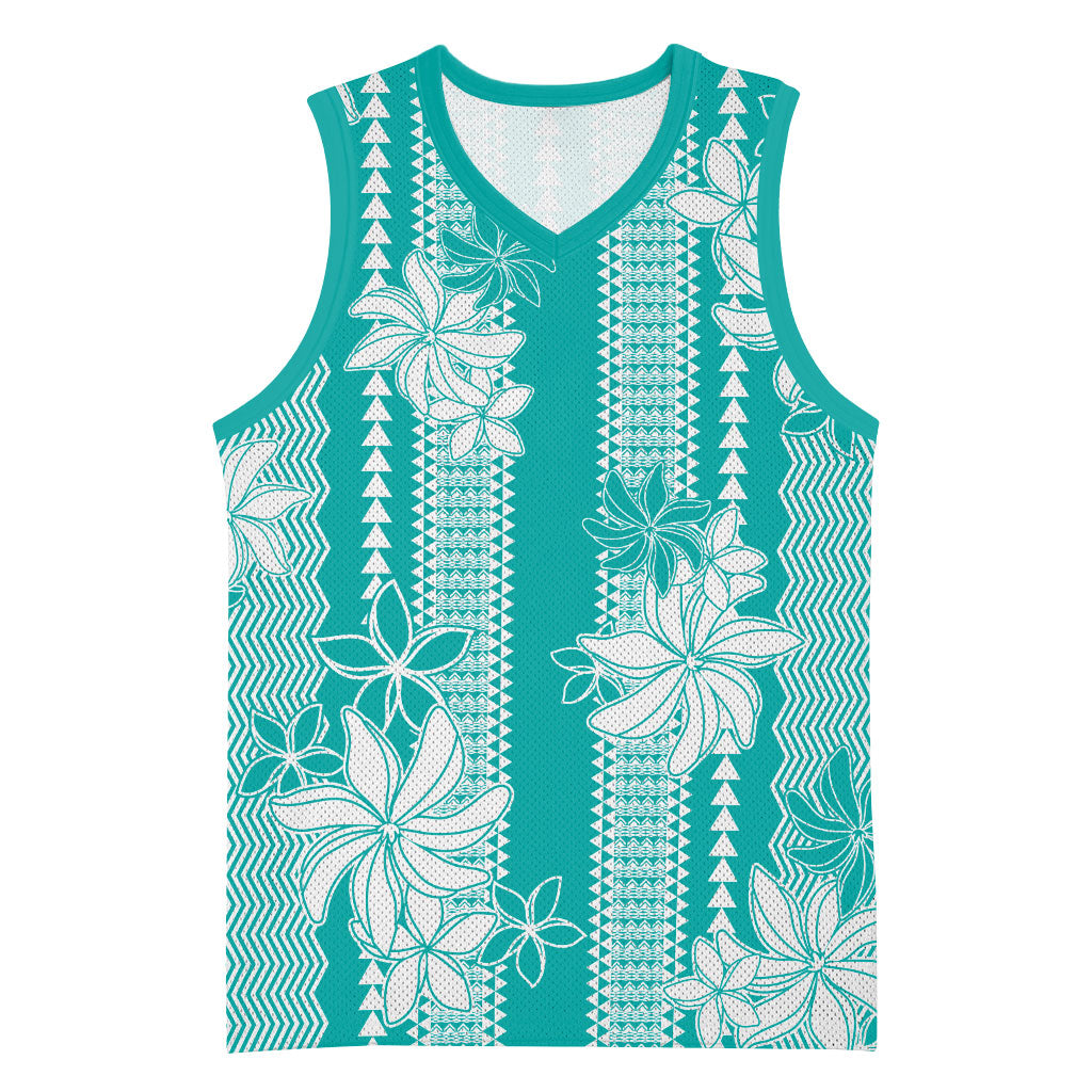 Hawaii Kakau Tribal Basketball Jersey With Teal Tiare