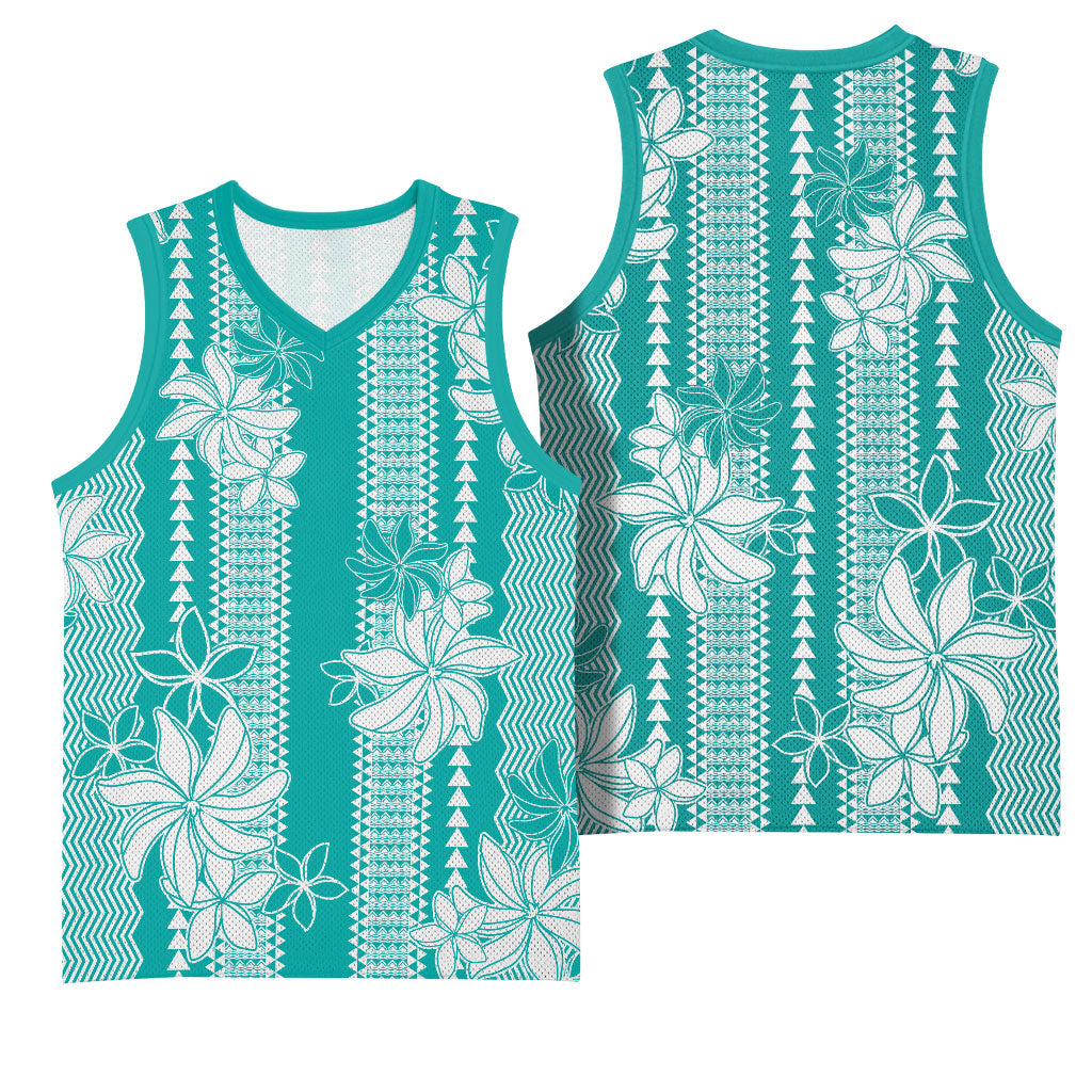 Hawaii Kakau Tribal Basketball Jersey With Teal Tiare