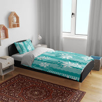 Hawaii Kakau Tribal Bedding Set With Teal Tiare