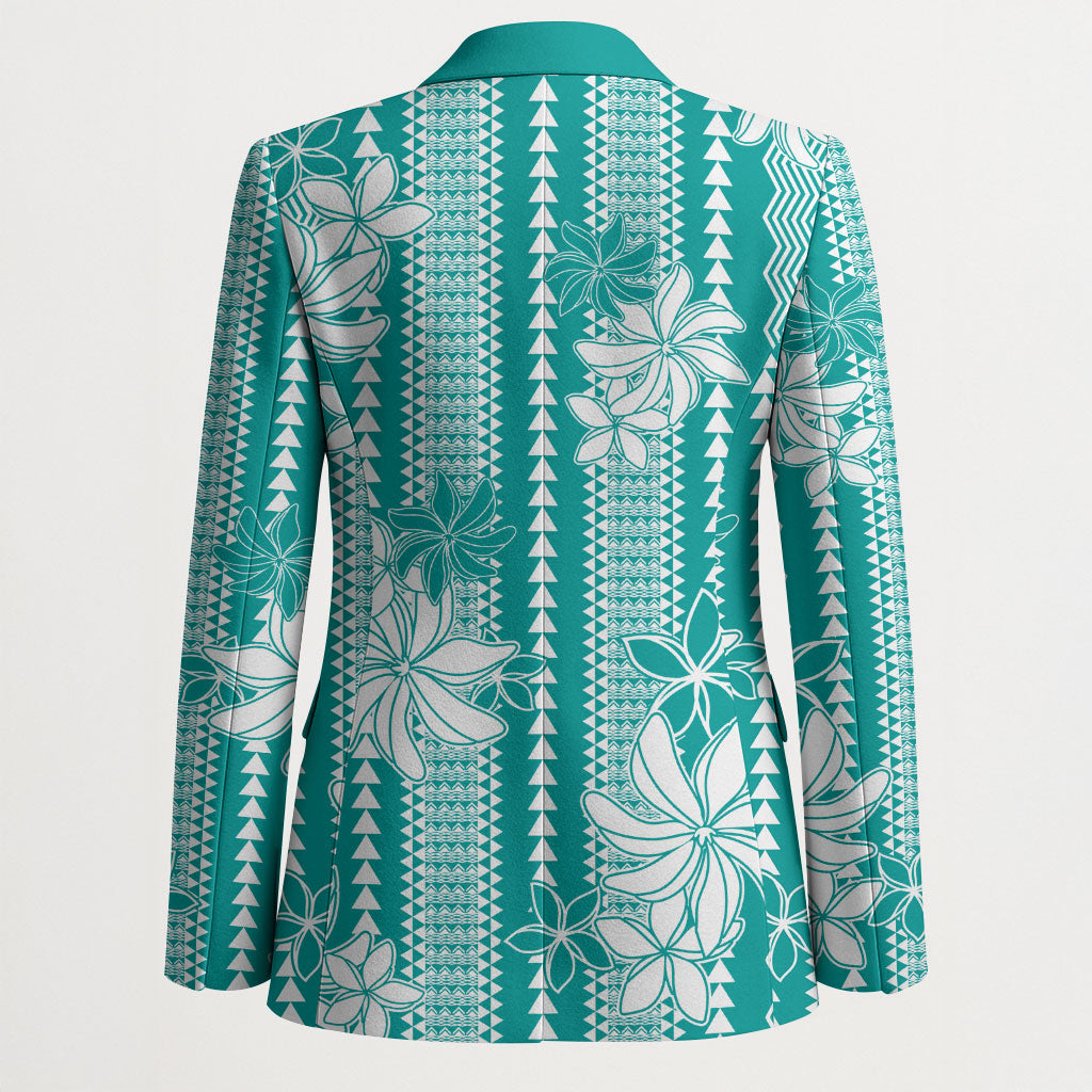 Hawaii Kakau Tribal Blazer With Teal Tiare