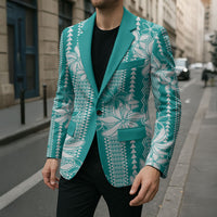 Hawaii Kakau Tribal Blazer With Teal Tiare
