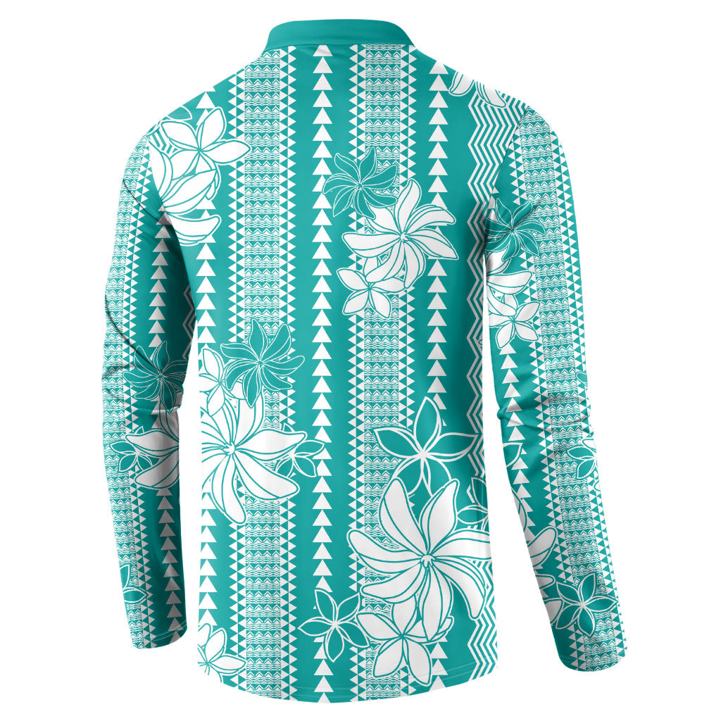 Hawaii Kakau Tribal Button Sweatshirt With Teal Tiare