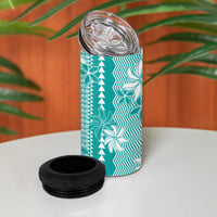Hawaii Kakau Tribal 4 in 1 Can Cooler Tumbler With Teal Tiare