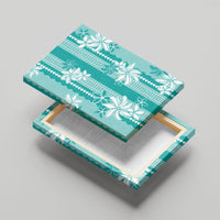 Hawaii Kakau Tribal Canvas Wall Art With Teal Tiare