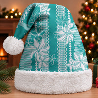 Hawaii Kakau Tribal Christmas Santa Hat With Teal Tiare LT05 With Fur Teal - Polynesian Pride
