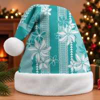 Hawaii Kakau Tribal Christmas Santa Hat With Teal Tiare LT05 Without Fur Teal - Polynesian Pride