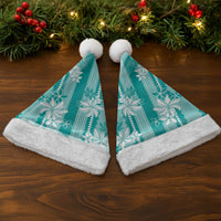 Hawaii Kakau Tribal Christmas Santa Hat With Teal Tiare LT05 - Polynesian Pride