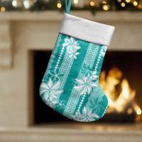 Hawaii Kakau Tribal Christmas Stocking With Teal Tiare LT05 Set of 2 Teal - Polynesian Pride