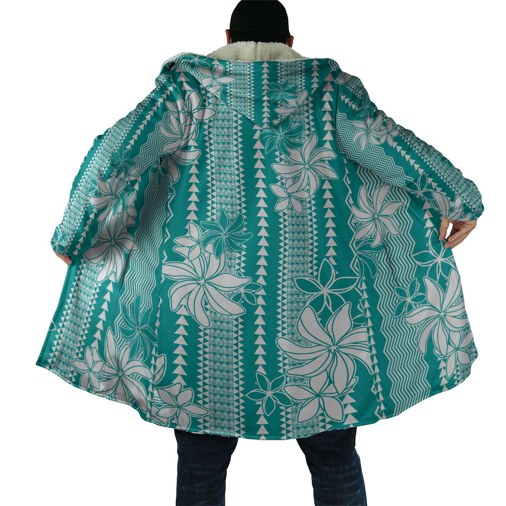 Hawaii Kakau Tribal Cloak With Teal Tiare