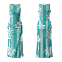 Hawaii Kakau Tribal Couples Matching Tank Maxi Dress and Hawaiian Shirt With Teal Tiare LT05 - Polynesian Pride