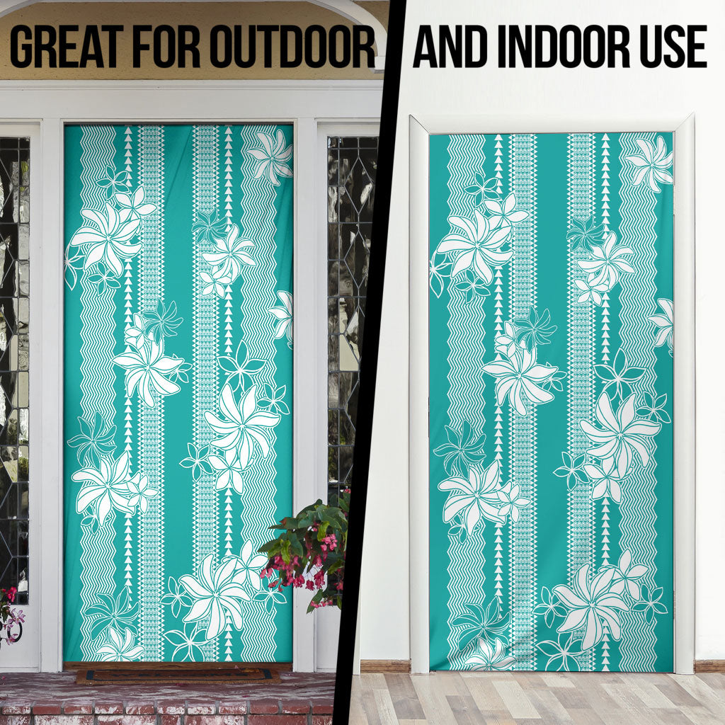 Hawaii Kakau Tribal Door Cover With Teal Tiare