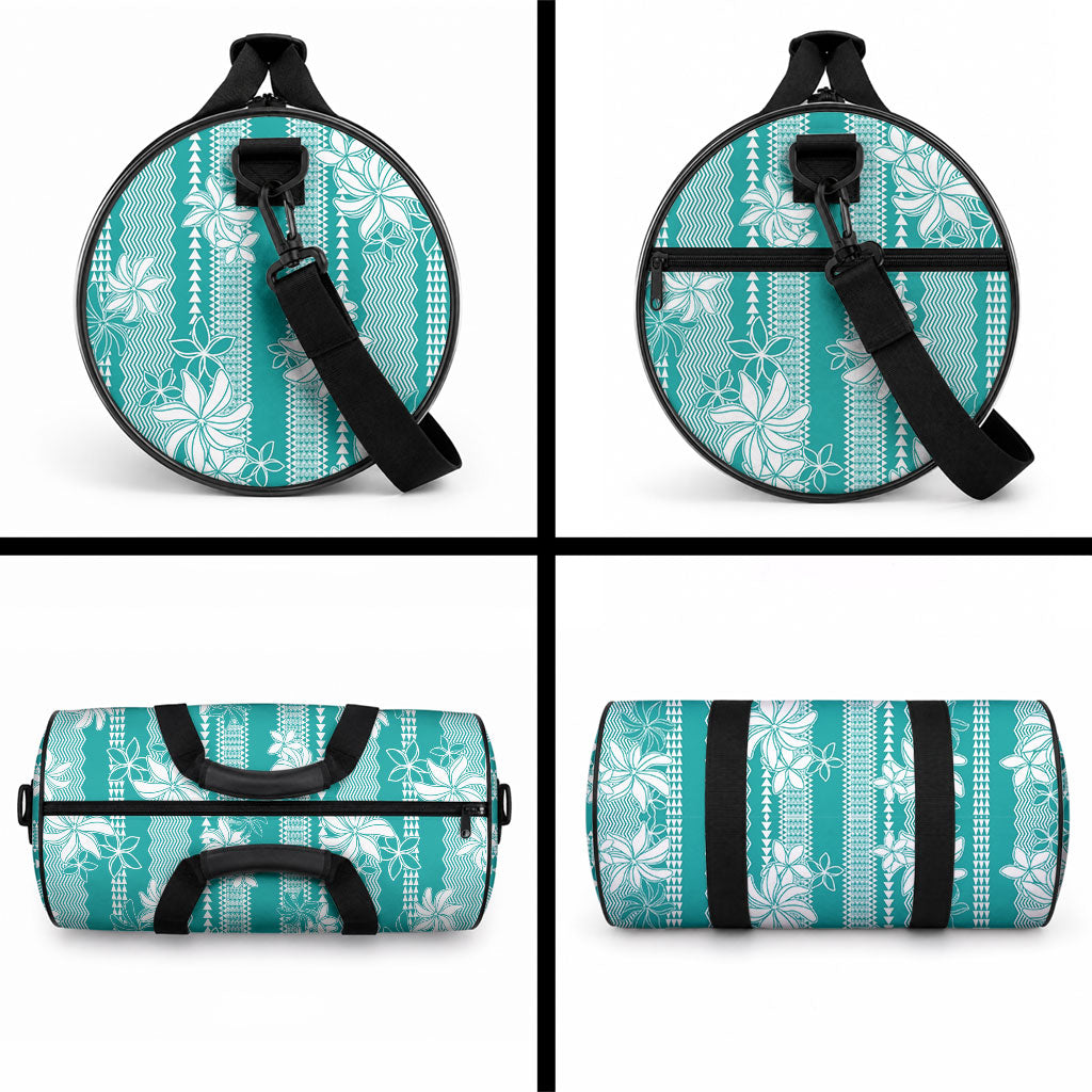 Hawaii Kakau Tribal Duffle Bag With Teal Tiare LT05 - Polynesian Pride