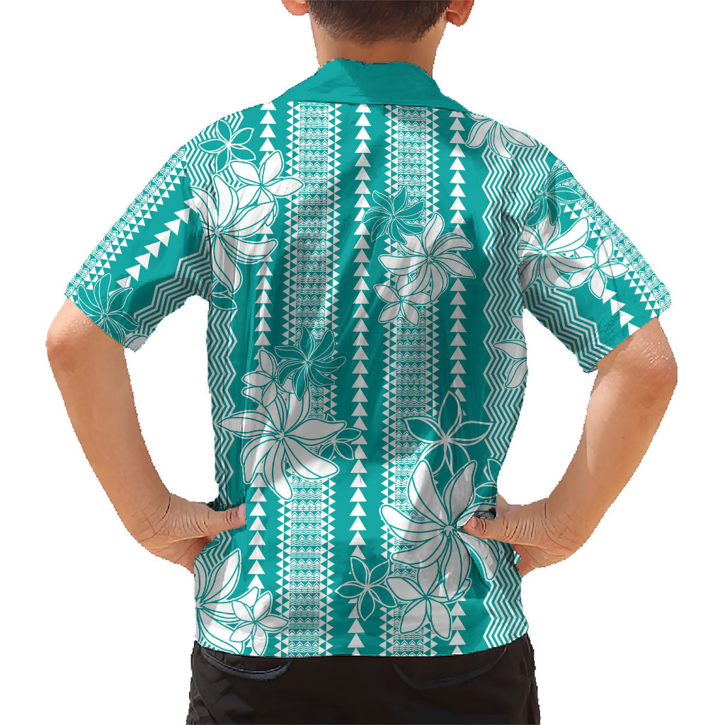 Hawaii Kakau Tribal Family Matching Mermaid Dress and Hawaiian Shirt With Teal Tiare