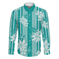 Hawaii Kakau Tribal Family Matching Short Sleeve Bodycon Dress and Hawaiian Shirt With Teal Tiare