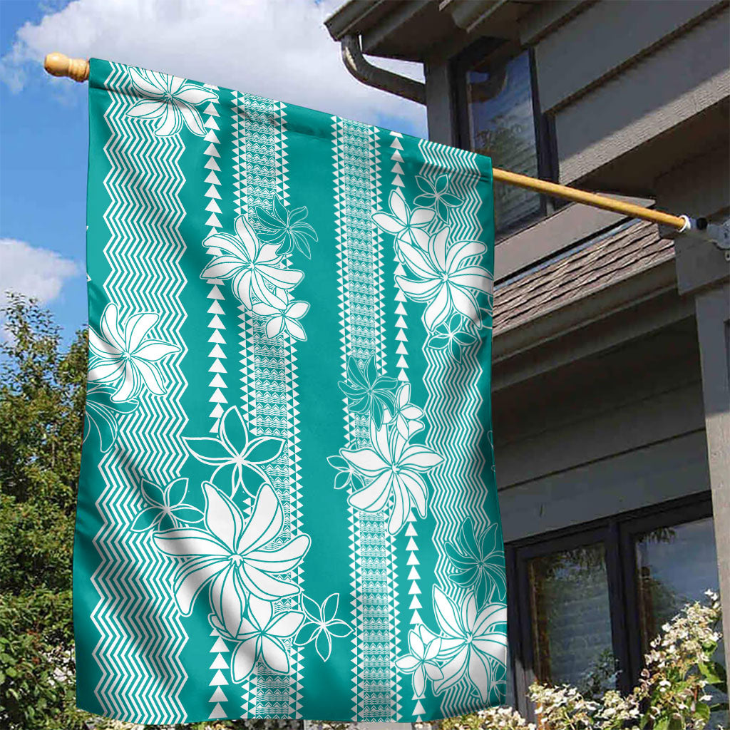 Hawaii Kakau Tribal Garden Flag With Teal Tiare