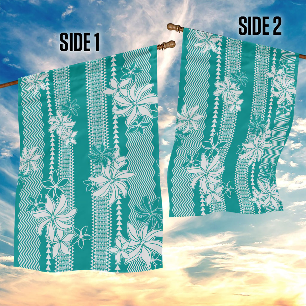Hawaii Kakau Tribal Garden Flag With Teal Tiare